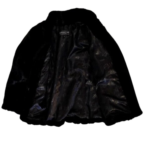 DONNA SALYERS FABULOUS FURS~Black Mink FAUX FUR HIP LENGTH COAT SZ MED LIKE NEW - Picture 6 of 8